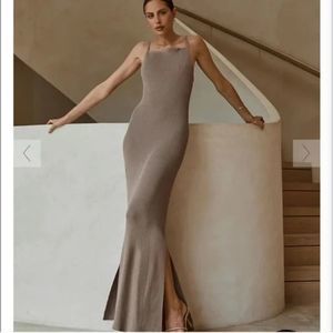 DISSH Athena Ribbed Knit Maxi Dress, Mushroom, Size XXL